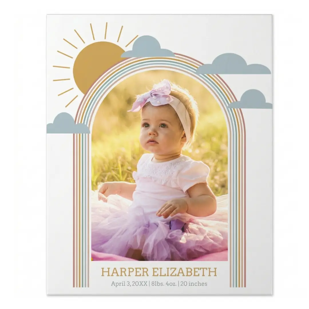 Gallery wrapped birthday canvas print featuring a baby portrait.