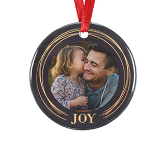 Ceramic Round Ornament: A round ceramic ornament with a personalized photo of a father and daughter and the word JOY.