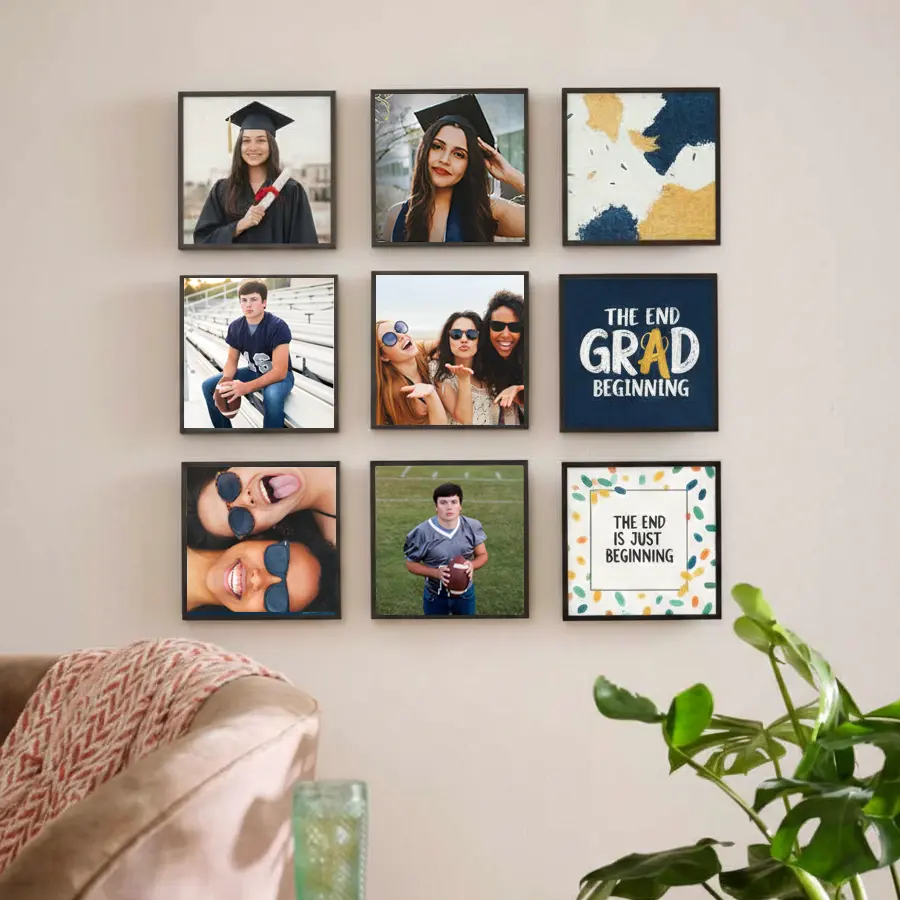 Personalized TilePix magnetic photo frames showcasing 2026 graduation memories for easy-to-hang dorm room wall art.