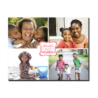 Mounted Prints: A mounted print with a four-photo collage for a grandma and the text World's best Grandma.