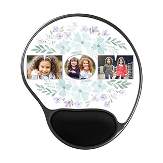 Personalized Mouse Pad: A customized office gift with a floral design and three-photo family collage.