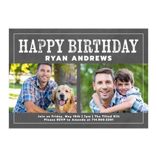 Birthday Card: A birthday party invitation with a two-photo collage and personalized party details.