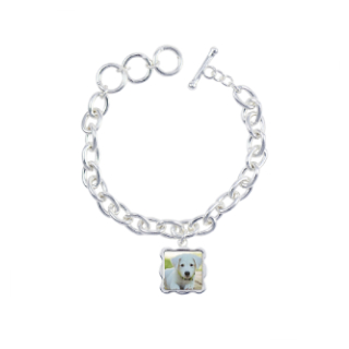Silver charm bracelet featuring a custom photo charm, a stylish school photo gift.