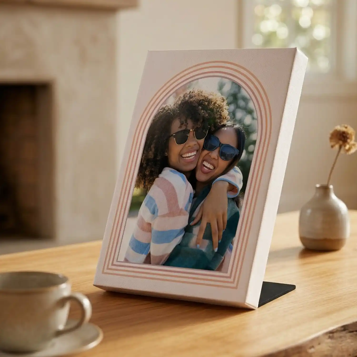 Same day printing for mini desk canvas prints and personalized tabletop photo decor.