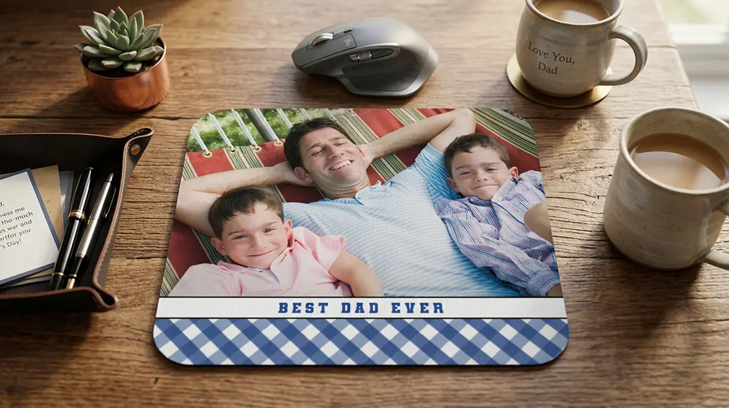 Custom photo mouse pad with family picture for Dad’s desk