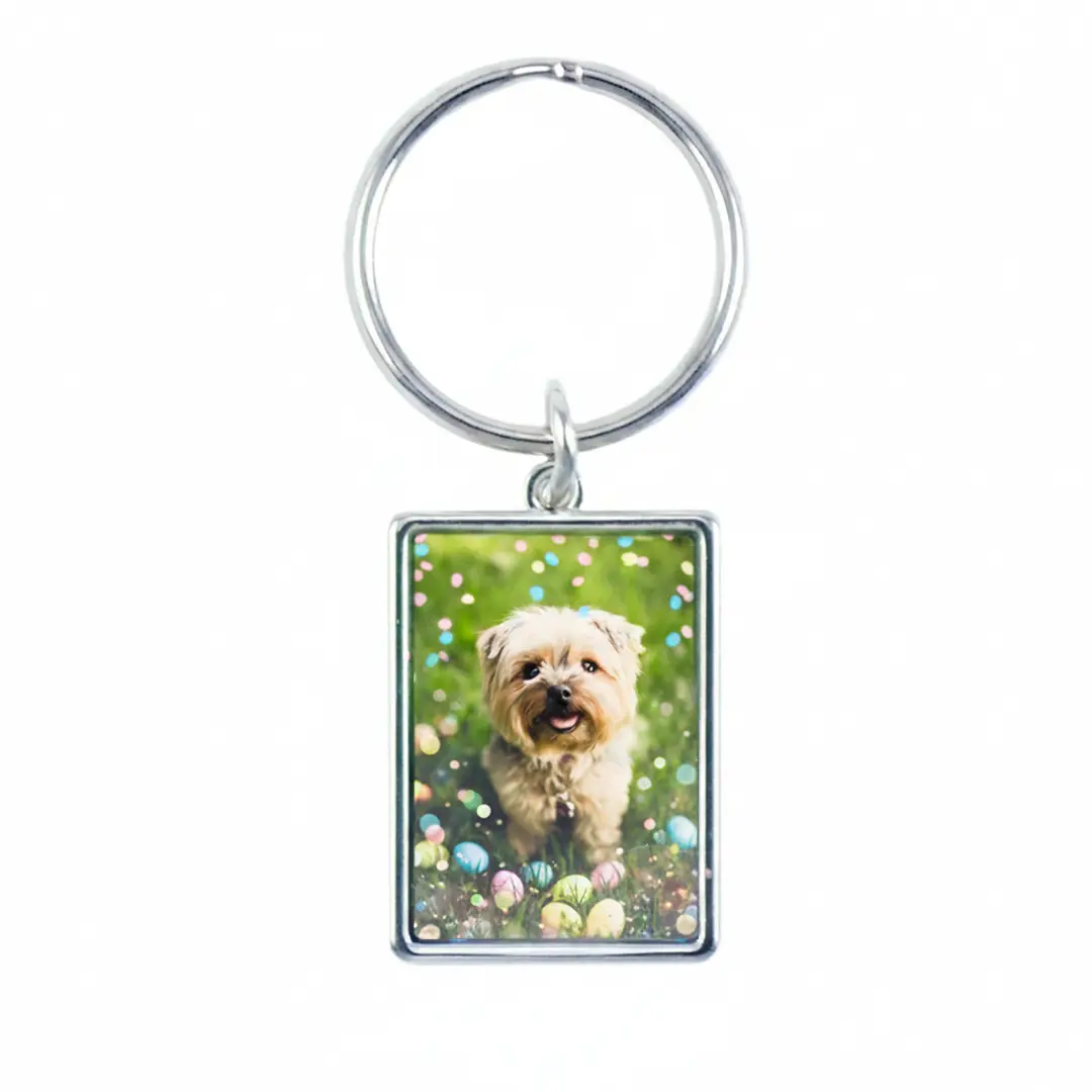 Metal photo keychain, a small personalized keepsake.