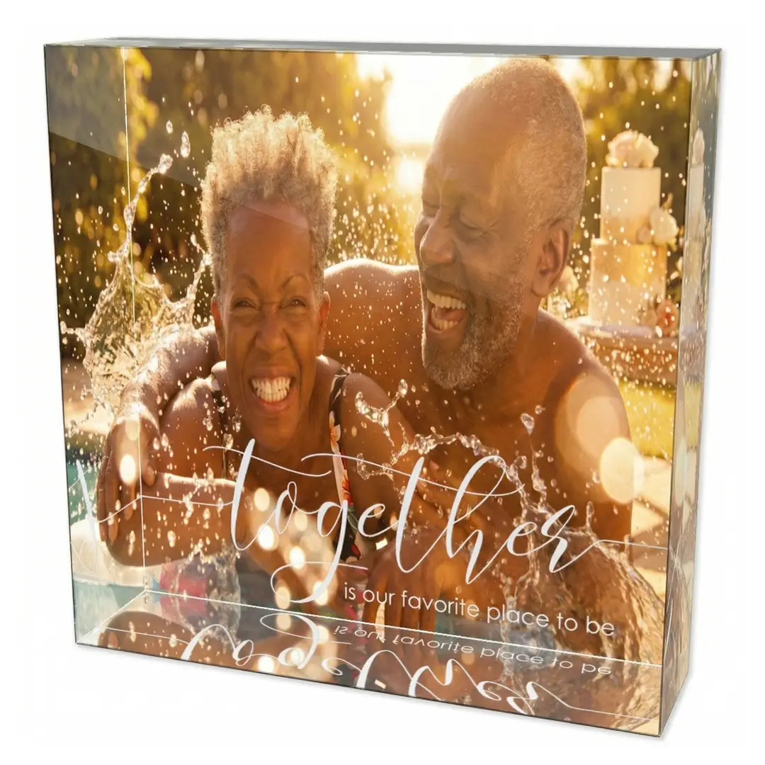 Modern acrylic photo block for an adult milestone birthday gift.