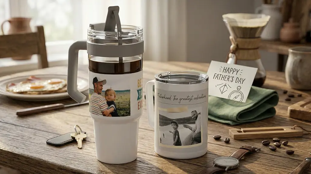Custom travel mug with photo design for Dad