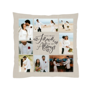 Custom Throw Pillow: A square personalized photo gift featuring a wedding collage and sentimental text.