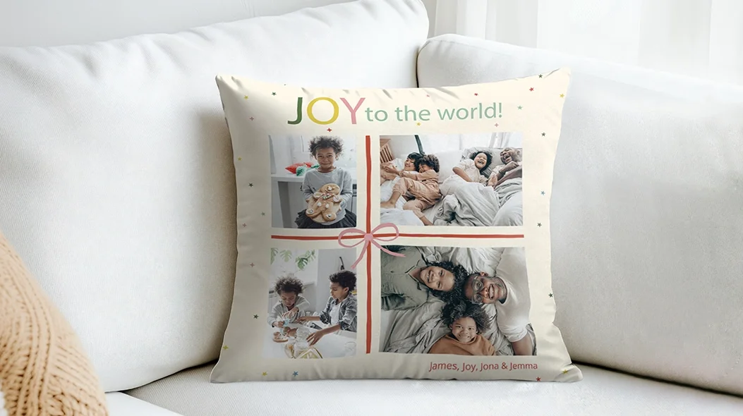 Throw pillows: Personalized family photo holiday pillow for home decor