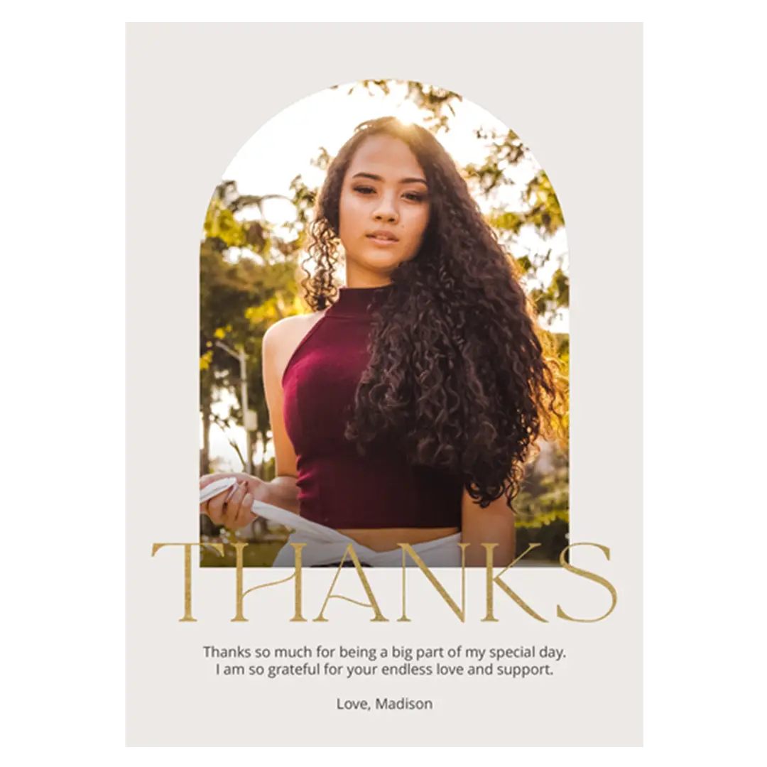 Personalized graduation thank you cards featuring a custom photo collage and a heartfelt message for 2026 graduates to show appreciation.