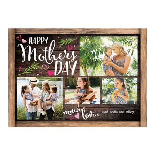 Personalized Mother's Day card with rustic wood design and family photo collage