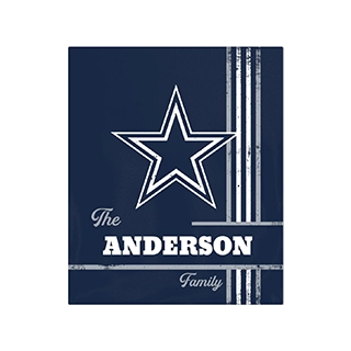 Custom NFL Gifts: Personalized photo decor featuring the Dallas Cowboys logo and a custom family name.