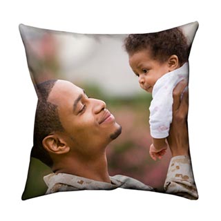Pillows: A square photo pillow with a picture of a father holding his baby.