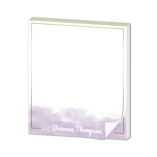Custom square notepad with a watercolor design and personalized name text.