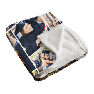 Personalized fleece photo blanket, a cozy back to college gift for dorm living.