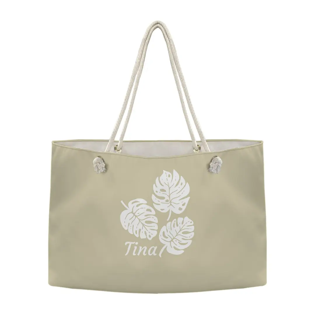 Custom weekender tote bag with rope handles and full-photo floral design