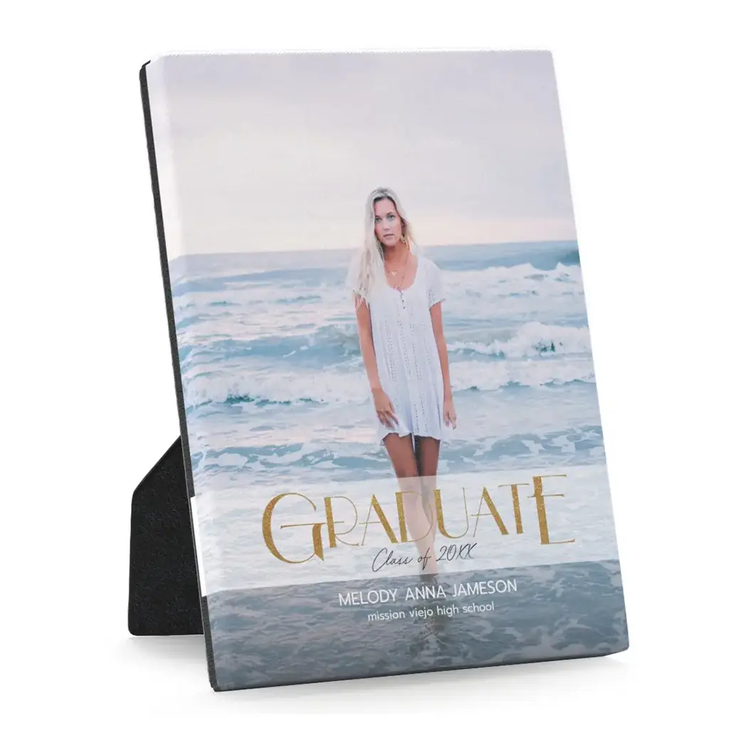 Custom desktop canvas prints featuring 2026 senior photos for a personalized touch to a new office or study space.