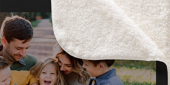 Premium sherpa photo blanket with thick, cozy lining.