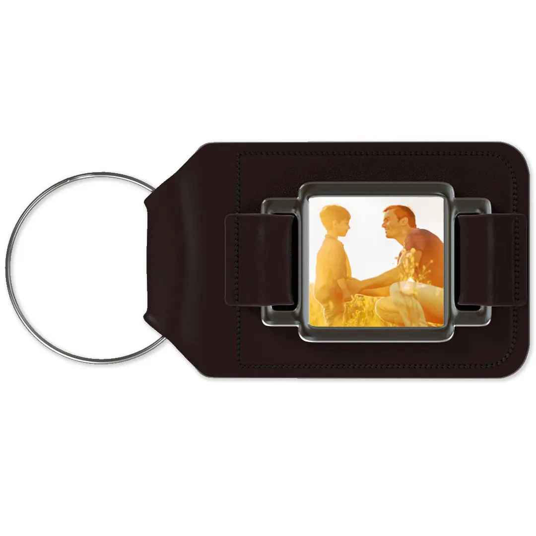 Personalized leather keychain with photo for Dad