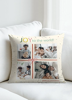 Custom photo pillow with collage design, perfect for matching personalized blankets.