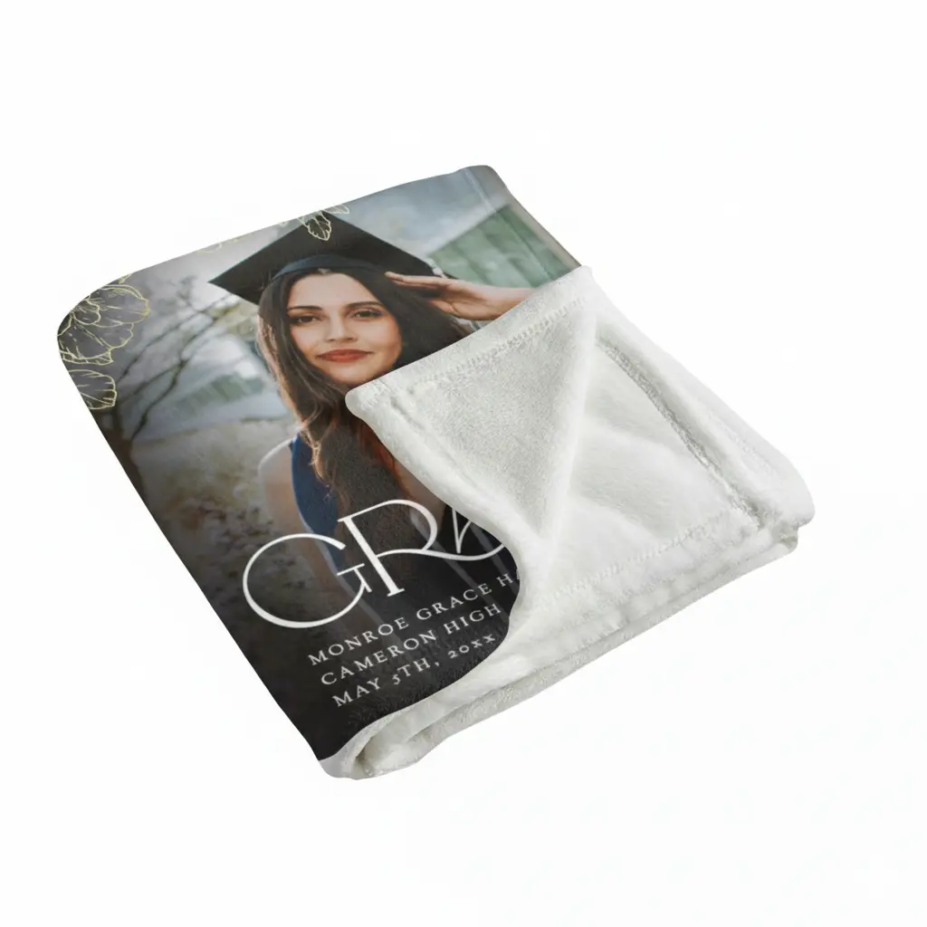 Cozy personalized graduation photo blankets for 2026 featuring custom collage designs for a meaningful dorm room gift.