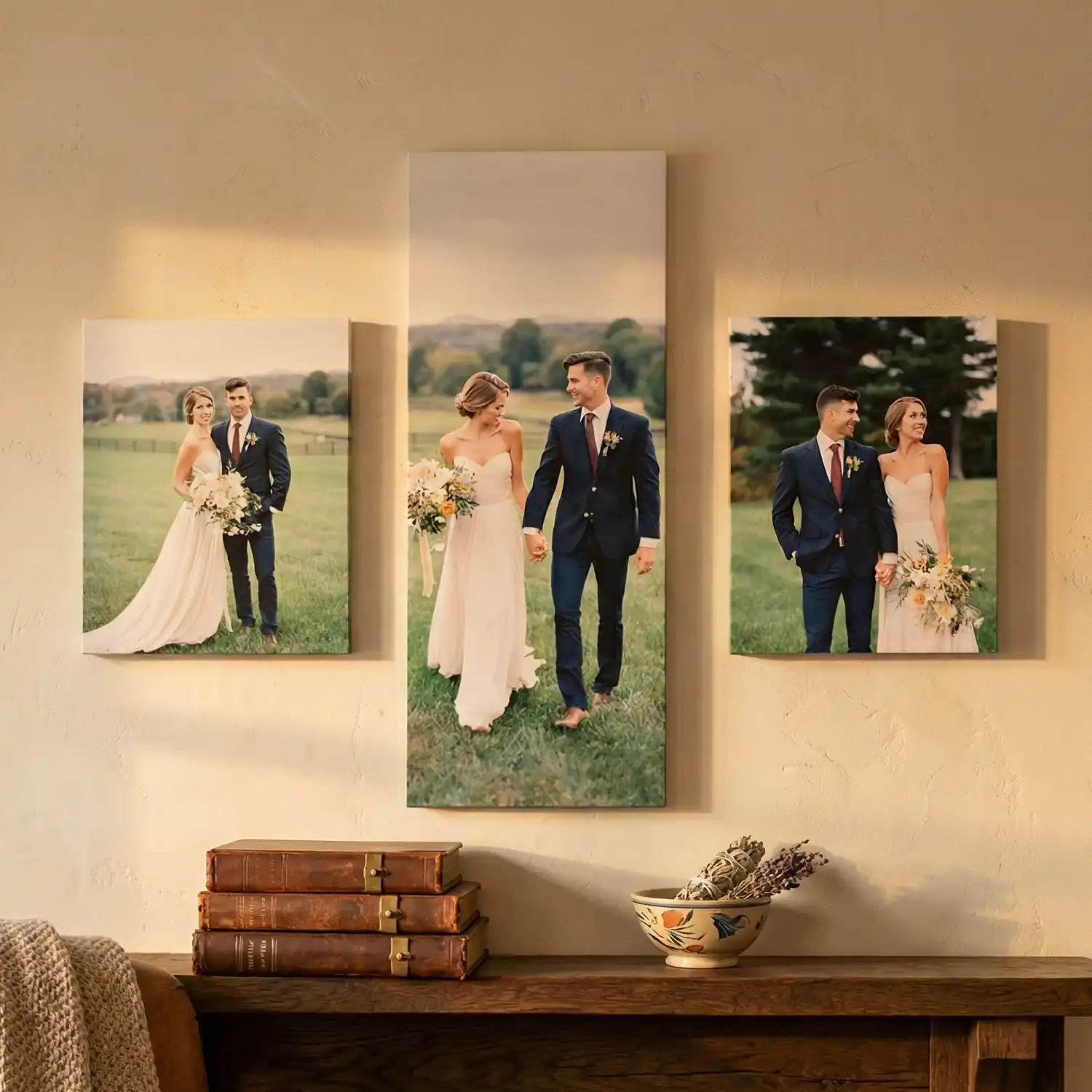 Same day printing for multi-panel wall art and custom split-canvas photo displays.