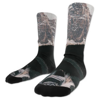 Socks: A pair of personalized crew socks with a photo of a mountain landscape.