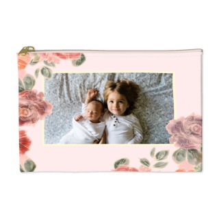 Custom photo accessory pouch with personalized floral patterns