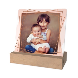 4x4 Metal Custom Desk Art with Rose Gold geometric border.