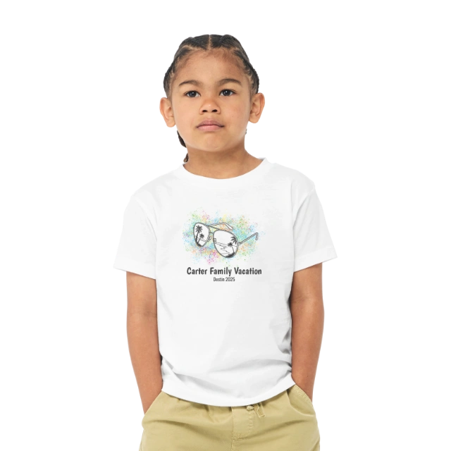 T-Shirt: A white t-shirt with a family photo inside a colorful paint-splatter graphic.