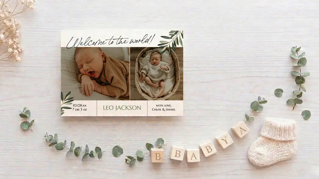 Personalized baby invitations and birth announcements with new arrival photos