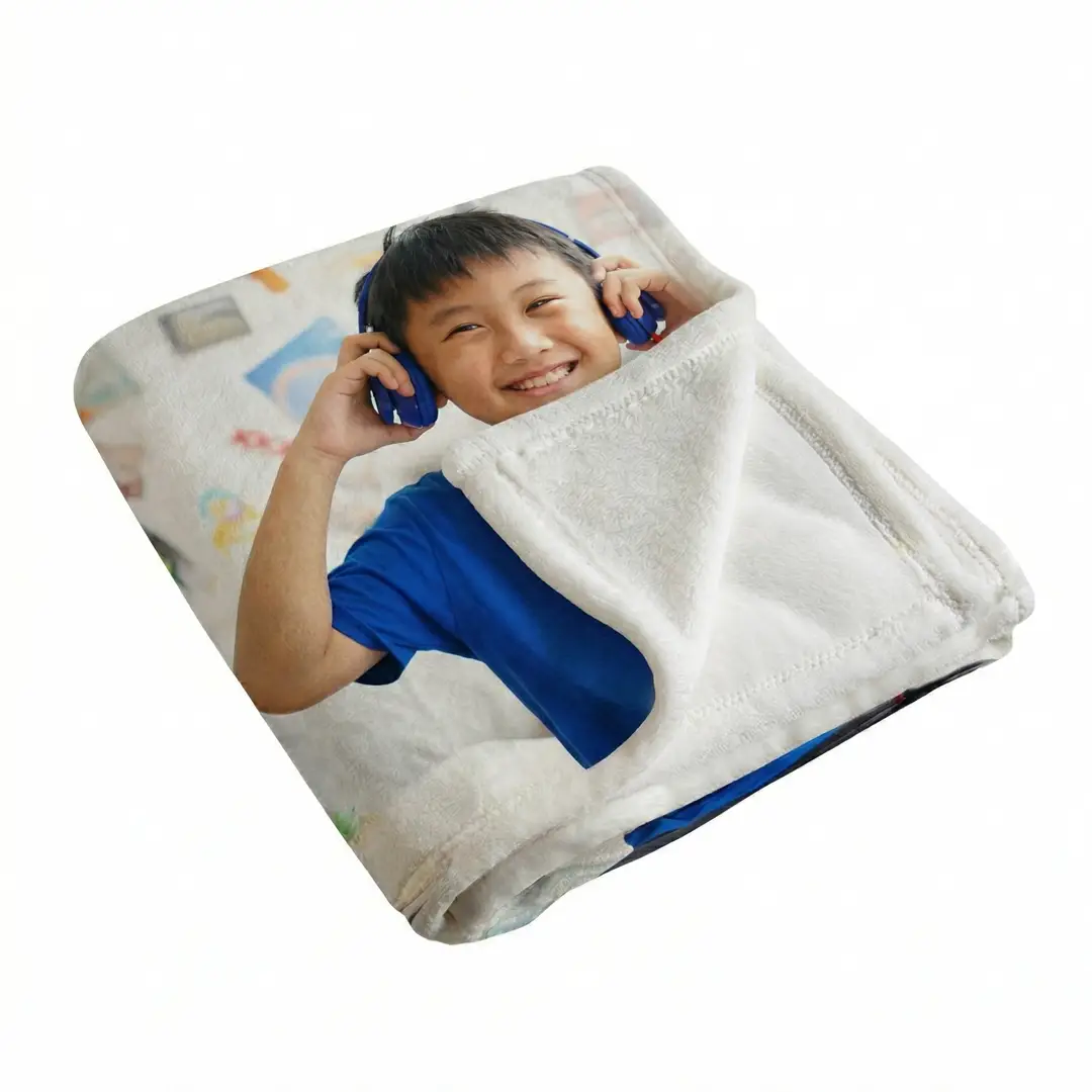 Soft custom photo blanket for kids featuring a favorite memory.