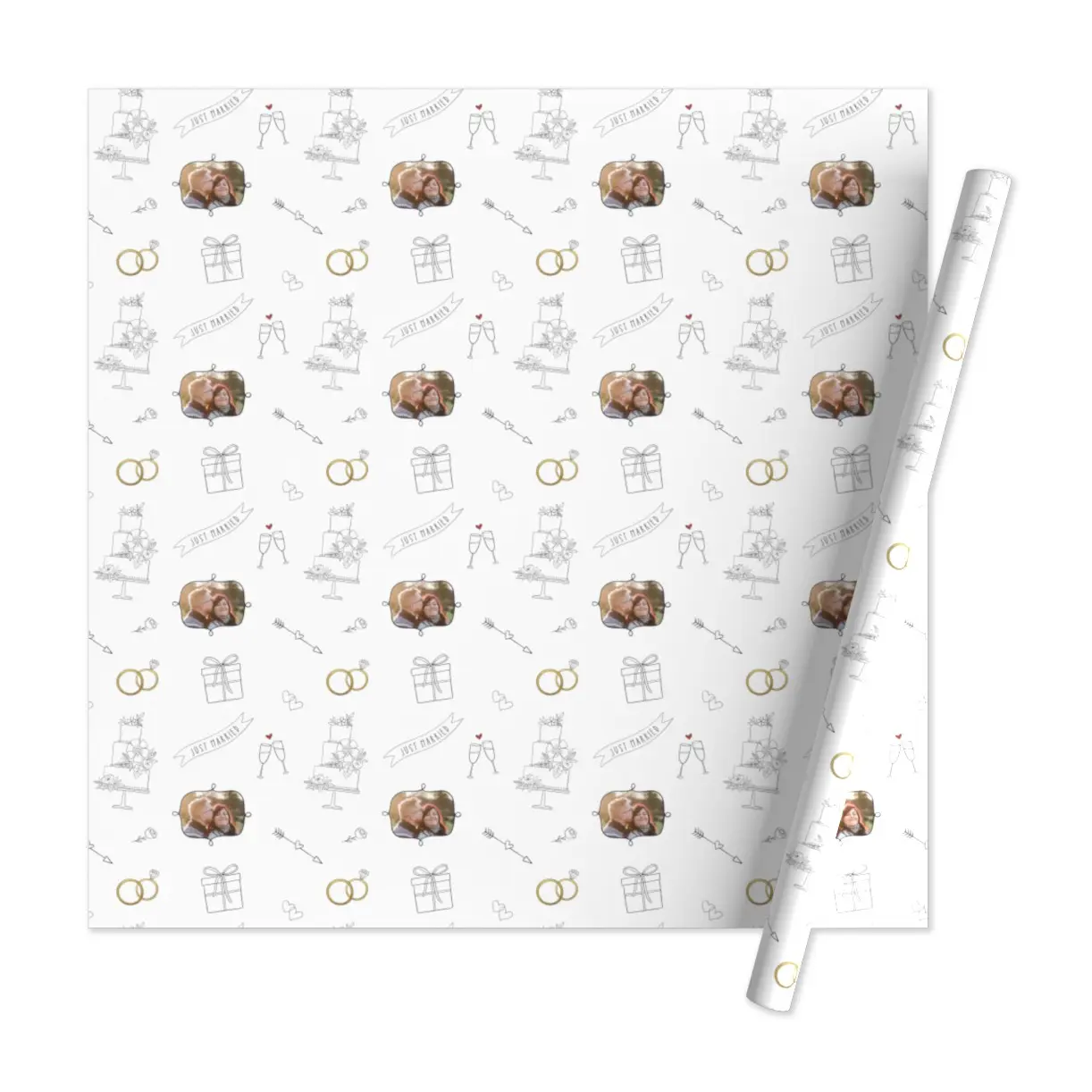 Custom wedding wrapping paper with personalized photo patterns