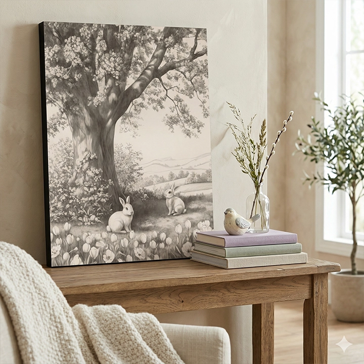 11x14 Mounted print with bunnies in nature design by Walmart designer Erin Vogelpohl