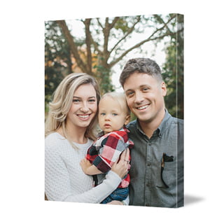 8x10 Canvas Print: A vertical canvas print with a full-bleed photo of a mother, father, and baby.