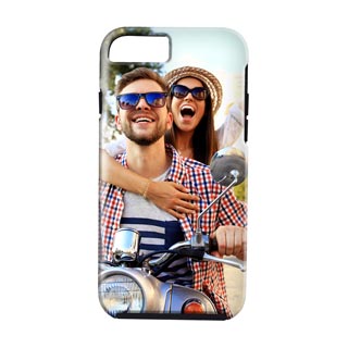 Phone Cases: A phone case with a full-bleed photo of a smiling couple on a scooter.