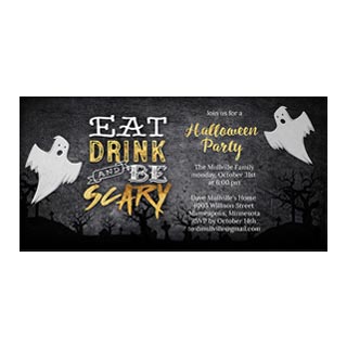 Party Invitations: A spooky Halloween party invitation with the text Eat Drink and Be Scary.