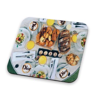 Ultra-Thin Mouse pads: A square mouse pad with a full-photo design of a breakfast spread.
