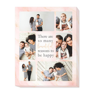 Wall Art: A vertical canvas print with a six-photo family collage and an inspirational quote.