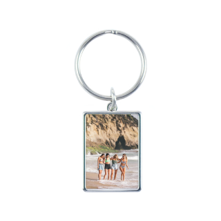 Custom metal photo keychain for dorm keys.