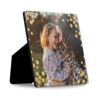 5x5 High Gloss Custom Desk Art with gold confetti frame.