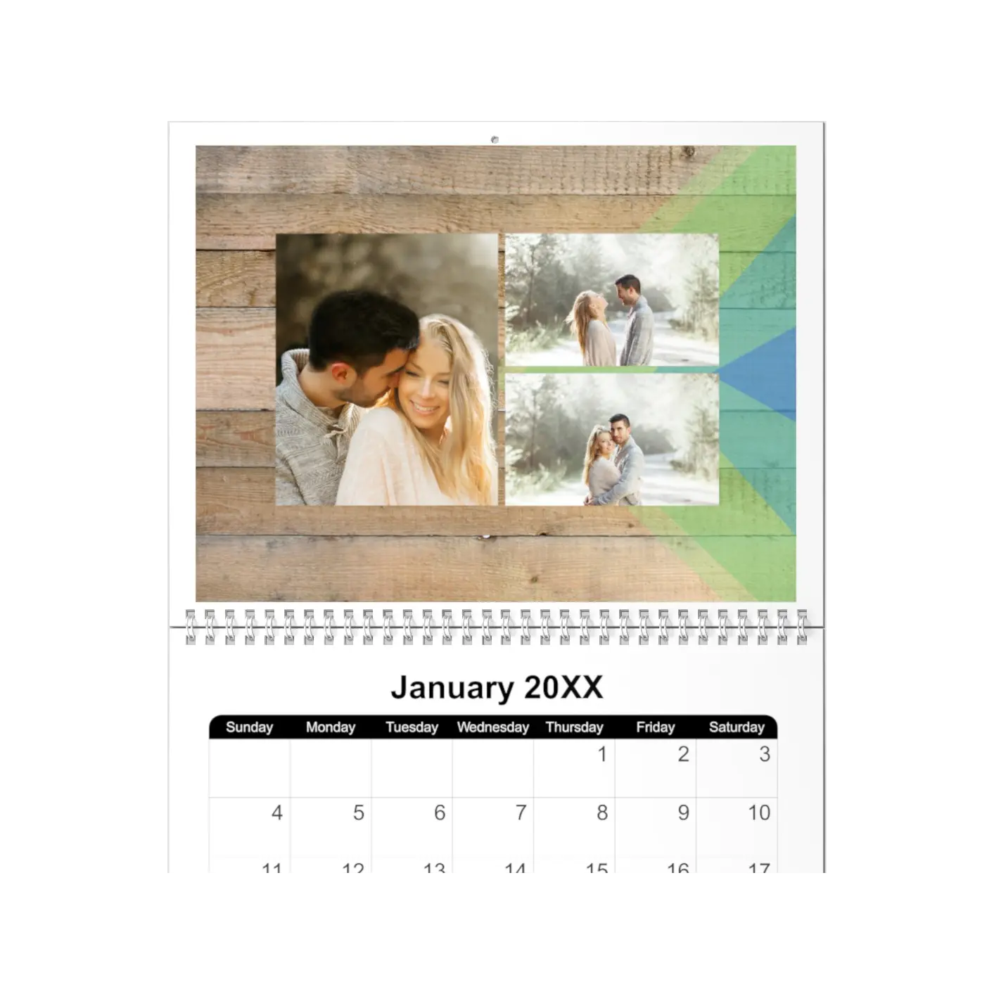 Custom Photo Calendars: Modern Wood Grain Rustic Layout
