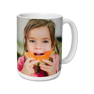 Large ceramic photo mug personalized with a custom picture, a great gift for parents or teachers.