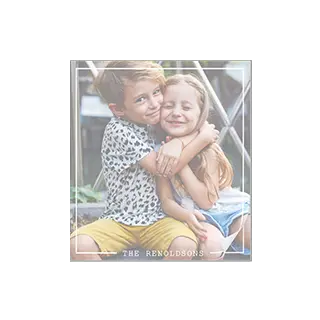 Notepads: A square photo notepad with a picture of two siblings and a personalized family name.