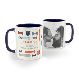 Ceramic Mug: A personalized mug for a dad with a photo on one side and a My Dad is Rad graphic on the other.