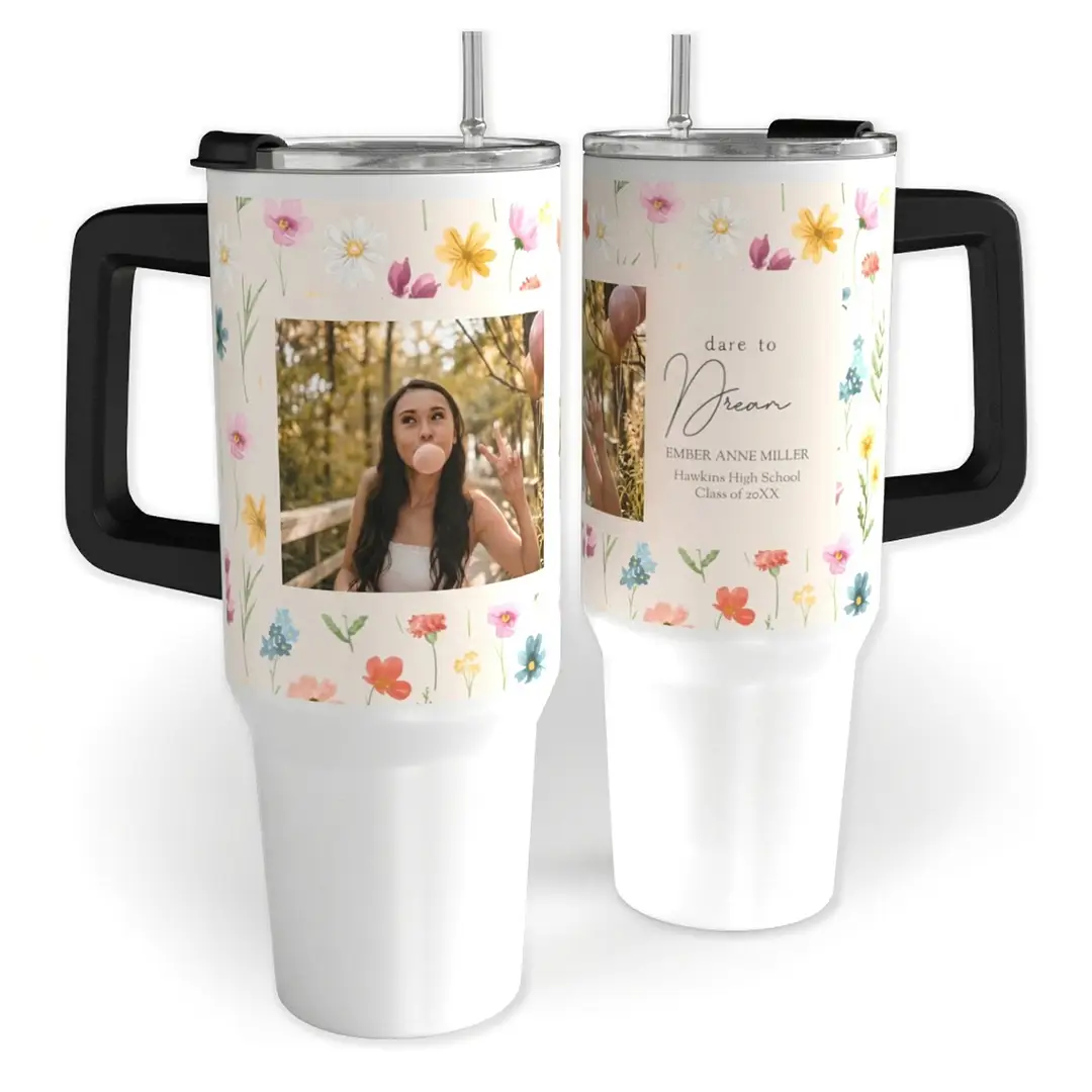 40oz personalized travel tumbler with name for teen birthdays.