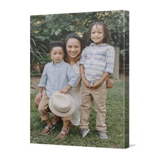 Premium Canvas Prints: A vertical canvas print with a full-bleed photo of a mother and her two sons.