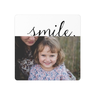 Square photo magnet featuring a custom image and text overlay, a fun addition to school lockers.