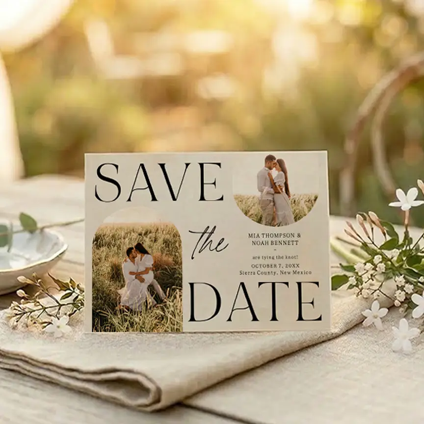 Design personalized save the date announcements and photo cards
